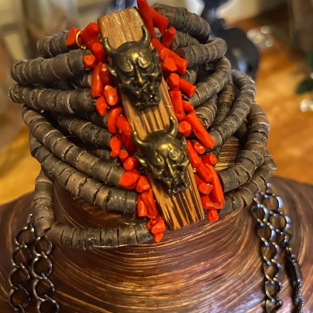 Goth Wood Coral Bead Bracelet